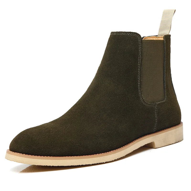 Men’s Retro Suede Leather Chelsea Boots – British Style Ankle High Boots