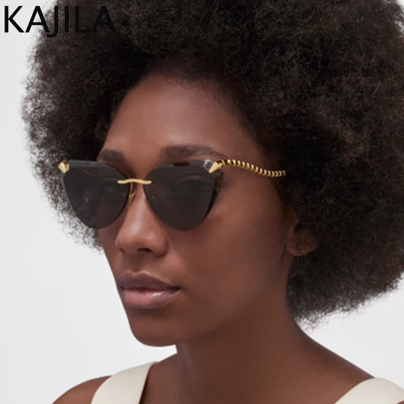 Cat Eye Rimless Sunglasses Women 2025 Luxury Brand Designer Trendy Metal Frameless Sun Glasses for Ladies Vintage Eyewear UV400