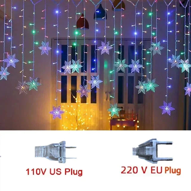 Christmas Decorations Snowflake Window Curtain Garlands Led Icicle Fairy Lights Flashing 8 Modes Eu-Plug New Year