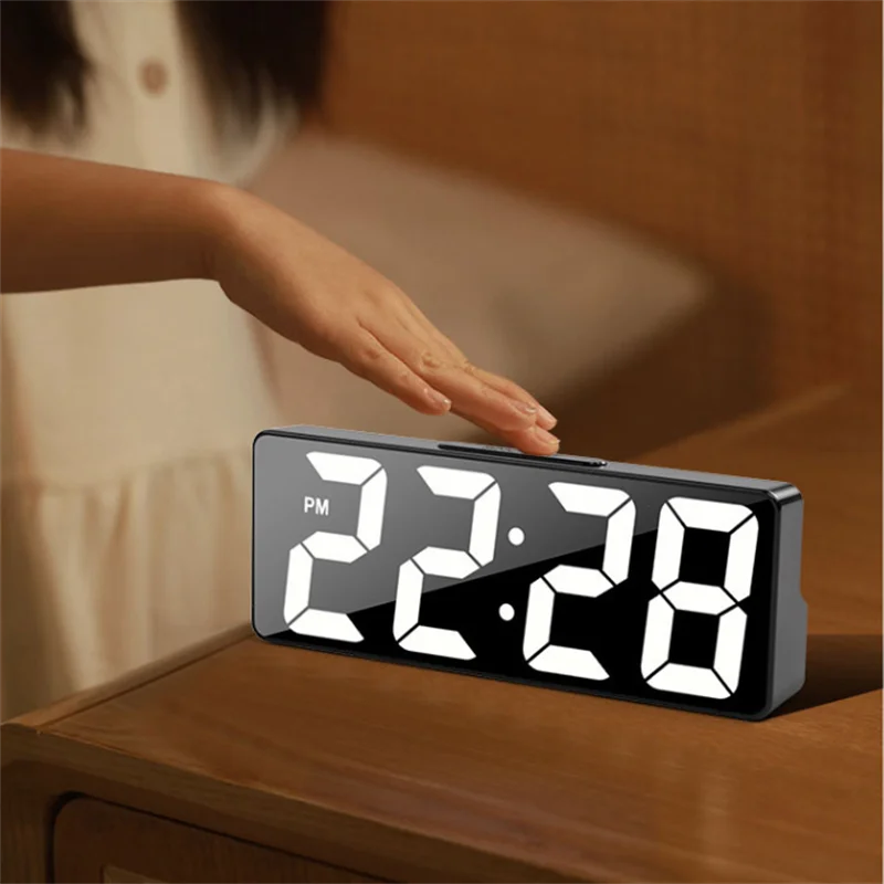 Digital Clock LED Alarm Clock Bedroom Electronic Desktop Clock with Temperature Display Adjustable Brightness 12/24 Hours