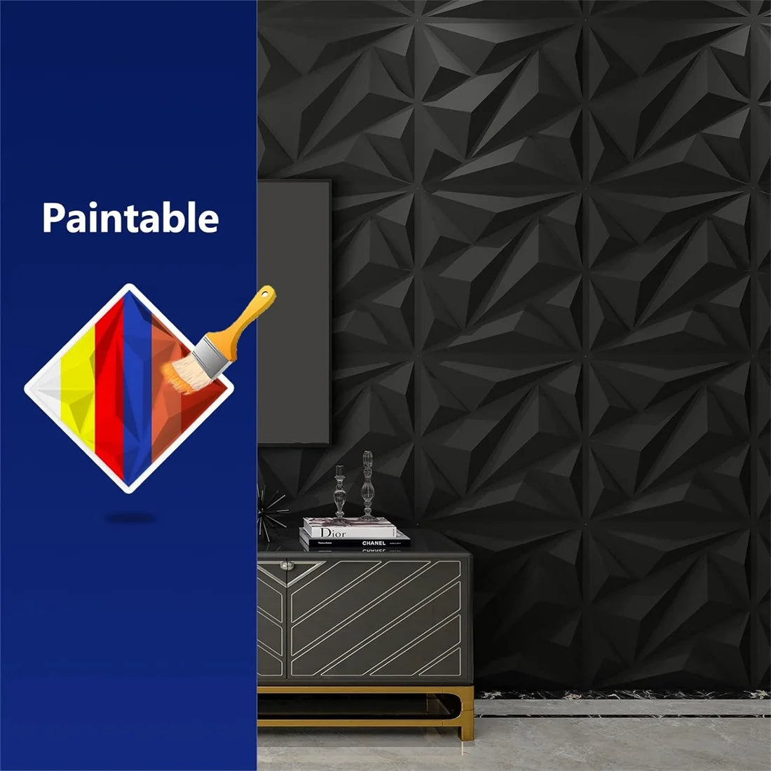 10Pcs Diamond Design Decorated 3D Wallpanel, 30Cmx30Cm Matte White/Black, Diy Home Decoration Wallboard