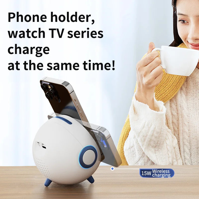 Planet AI Smart Interactive Bluetooth Speaker β Mobile Phone Holder, Wireless Charging, Clock Alarm, TF Card & USB Support