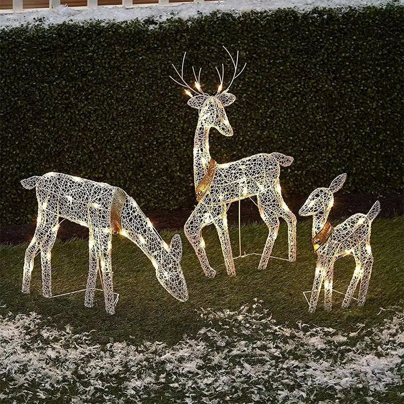 LED Light Iron Art Deer Christmas Garden Decor Glowing Glitter Reindeer Xmas Home Outdoor Yard Ornament Decoration