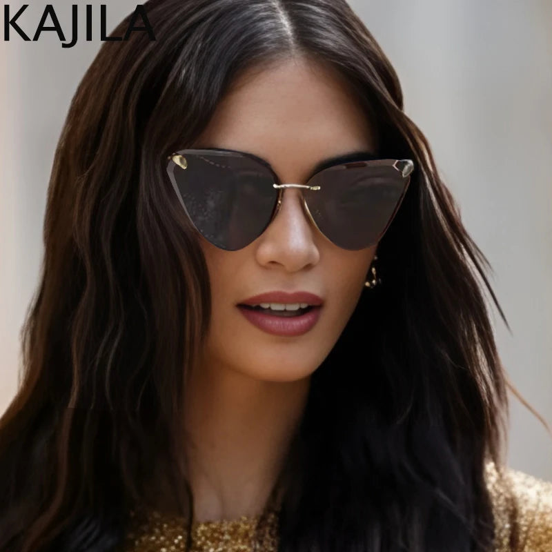 Cat Eye Rimless Sunglasses Women 2025 Luxury Brand Designer Trendy Metal Frameless Sun Glasses for Ladies Vintage Eyewear UV400