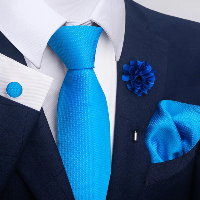 Luxury Men’s Floral Paisley Tie Set – Black & Gold Necktie with Matching Pocket Square, Cufflinks & Brooch | Elegant Wedding, Business, Dinner & Cocktail Look