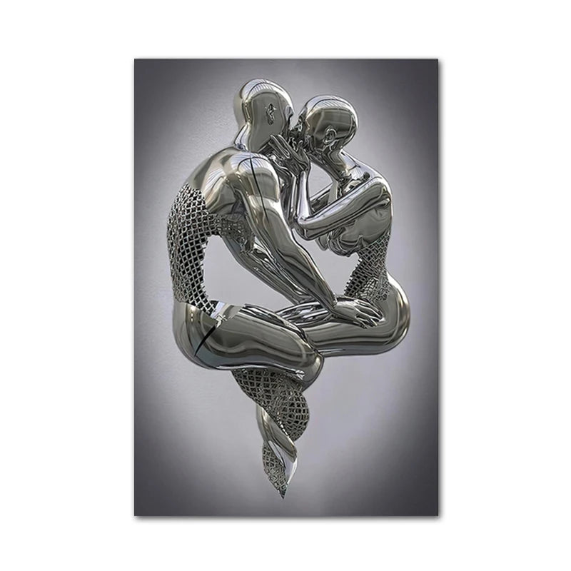 Modern Metal Character Wall Art - Nordic Romantic Couple Posters and Prints Canvas Painting for Office Living Room Home Decoration