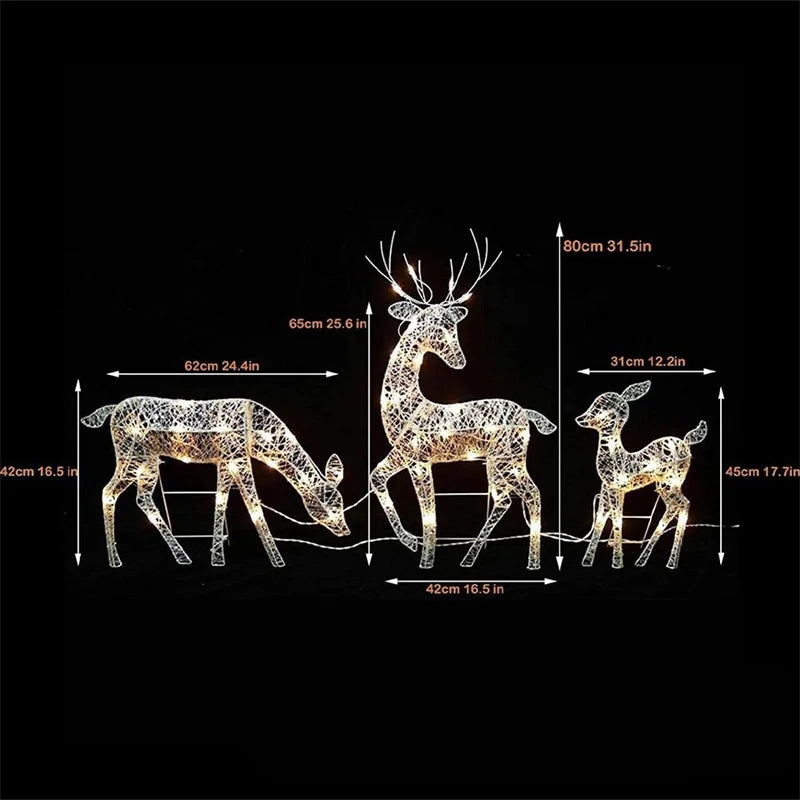 LED Light Iron Art Deer Christmas Garden Decor Glowing Glitter Reindeer Xmas Home Outdoor Yard Ornament Decoration