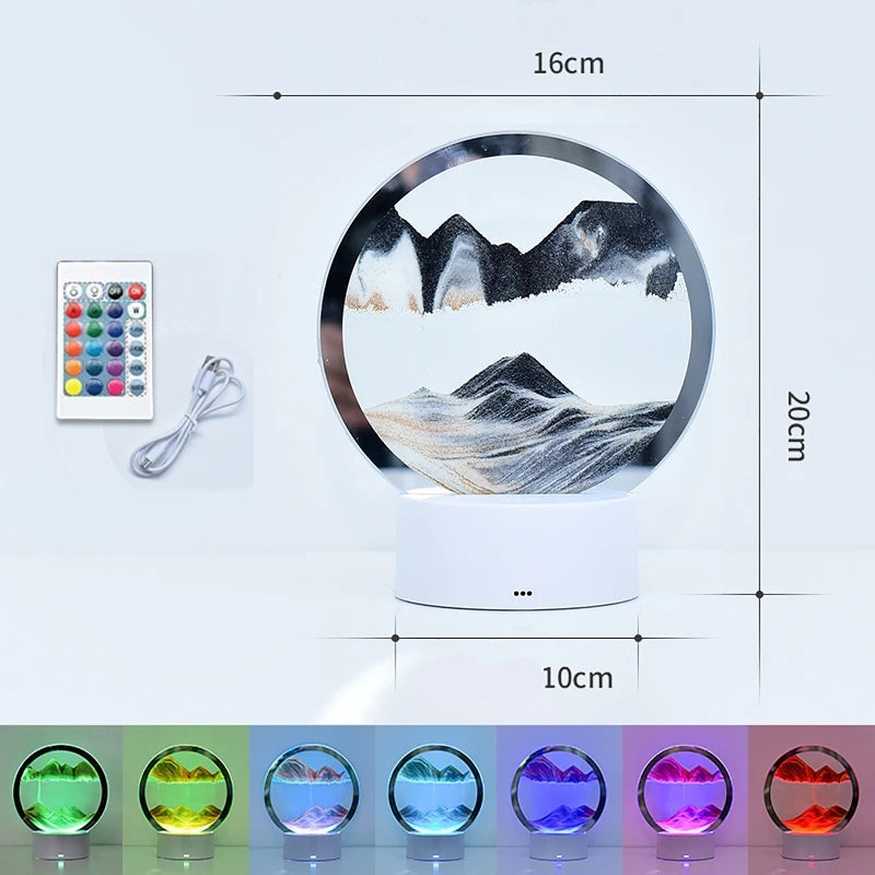 LED RGB 3D Moving Sand Art Lamp – 16-Color Quicksand Night Light with Remote & Touch Control