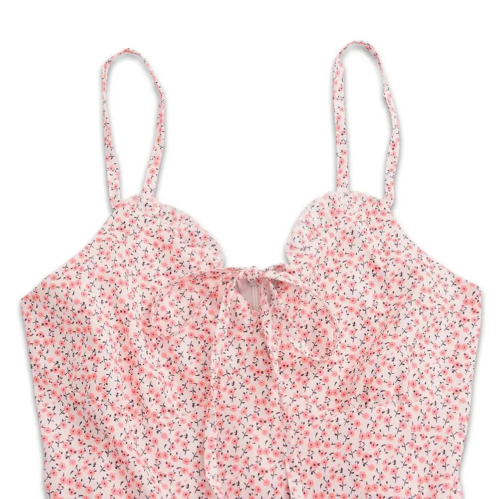 Summer Floral V-Neck Camisole Mini Dress – Sexy Spaghetti Strap Bodycon Beach Dress (S–2XL)
