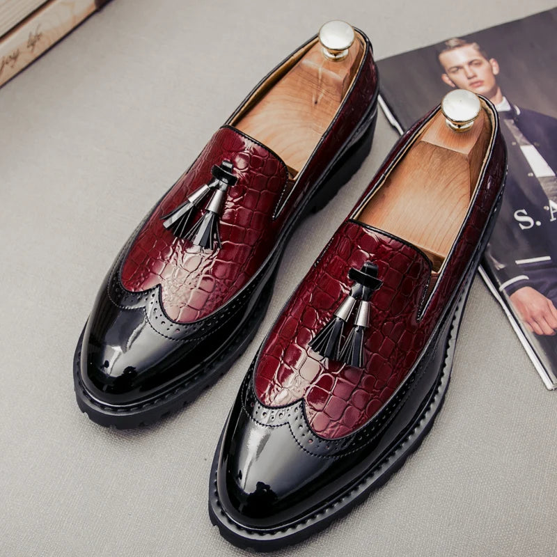 Men’s Luxury Bean Shoes – Business Casual Crocodile Print Leather, Size 46