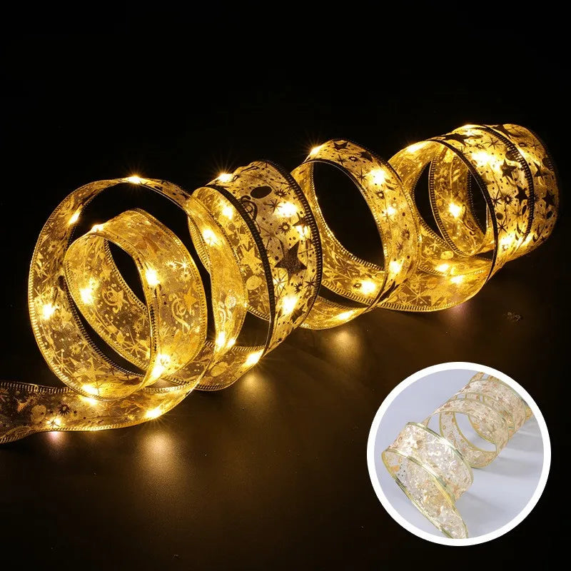 Christmas Decoration LED Ribbon Fairy Lights Christmas Tree Ornaments for Home DIY Bows Light String Navidad New Year 2025