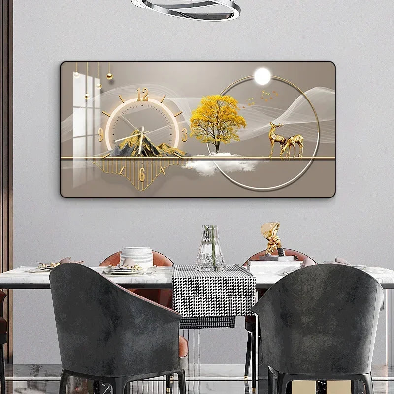 Decorative Painting Light Luxury Home Rectangular Clock Wall Painting Modern Minimalist Restaurant Rounded Clock Wall Painting
