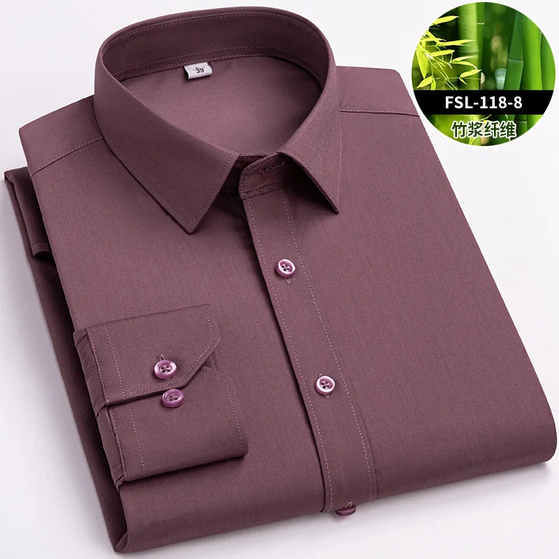 Men’s Bamboo Fiber Stretch Shirt – Slim Fit Long Sleeve Non-Iron White Dress Shirt for Office, Business & Casual Wear