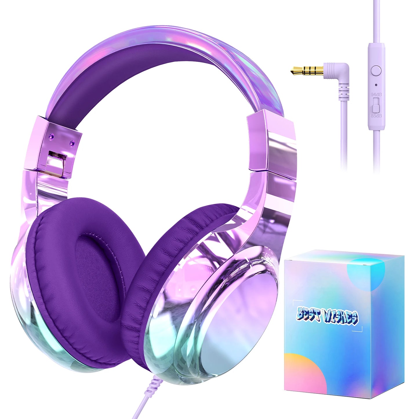 Kids Headphones Wired 3.5Mm Jack Stylish Foldable Children'S Gaming Headset with Mic for Iphone Computer Tablet PC Girls Gifts