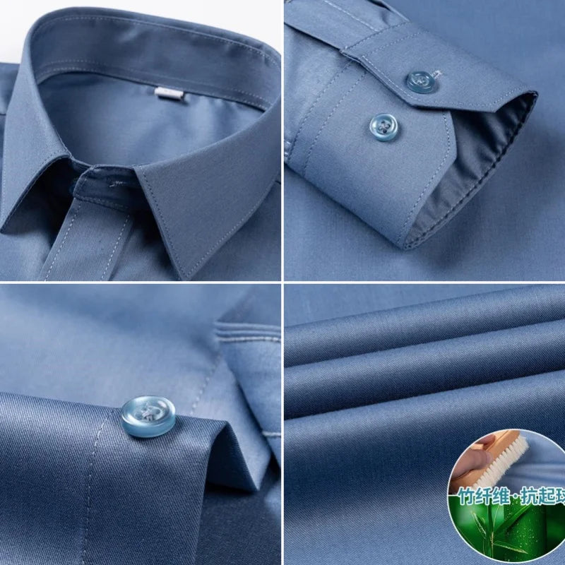 Men’s Bamboo Fiber Stretch Shirt – Slim Fit Long Sleeve Non-Iron White Dress Shirt for Office, Business & Casual Wear