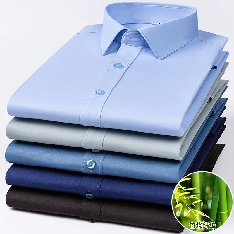 Men’s Bamboo Fiber Stretch Shirt – Slim Fit Long Sleeve Non-Iron White Dress Shirt for Office, Business & Casual Wear
