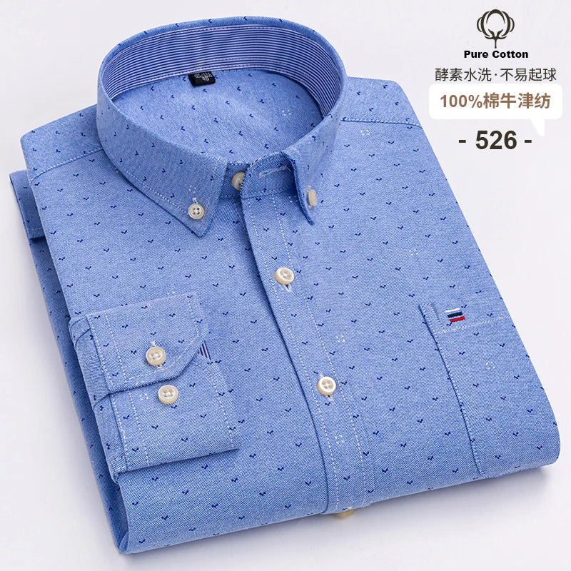 100% Cotton Oxford Long Sleeve Men's Plaid Dress Shirt – Regular Fit Formal Shirt with Pocket (S–7XL)