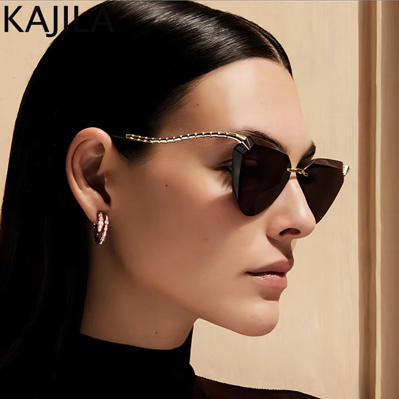 Cat Eye Rimless Sunglasses Women 2025 Luxury Brand Designer Trendy Metal Frameless Sun Glasses for Ladies Vintage Eyewear UV400