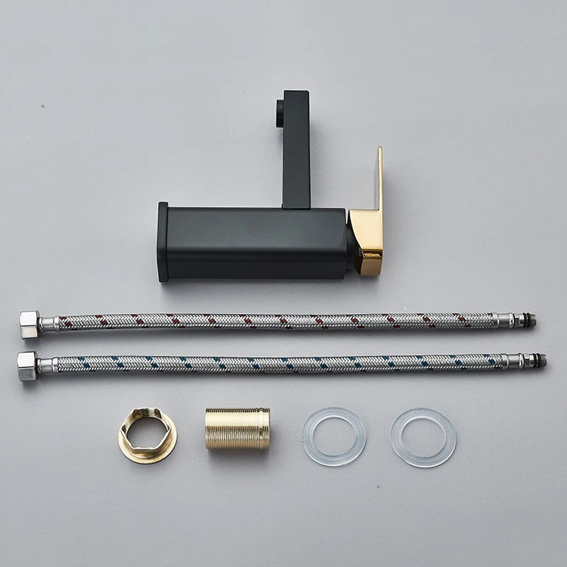 Smart Bathroom Washbasin Faucet – LED Display, Black & Gold Touch Control Mixer