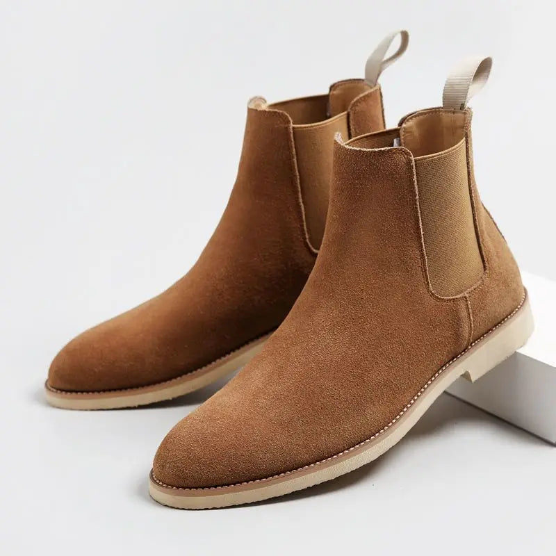 Men’s Retro Suede Leather Chelsea Boots – British Style Ankle High Boots