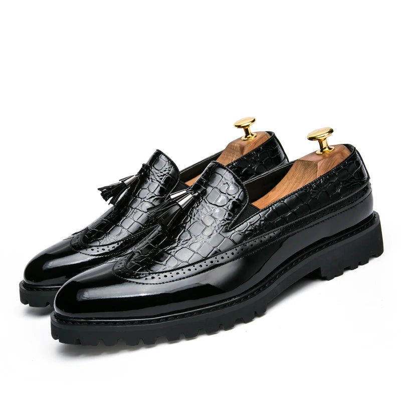 Men’s Luxury Bean Shoes – Business Casual Crocodile Print Leather, Size 46