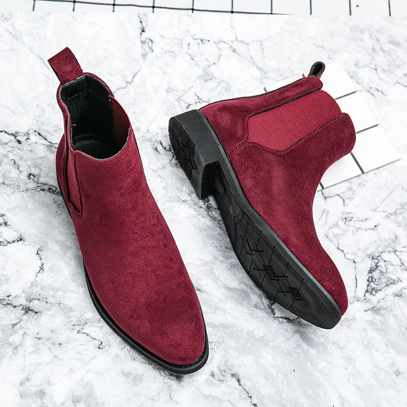 Trendy British Style Men’s Chelsea Boots – High Top Suede Leather Slip-On Ankle Boots for Spring & Autumn