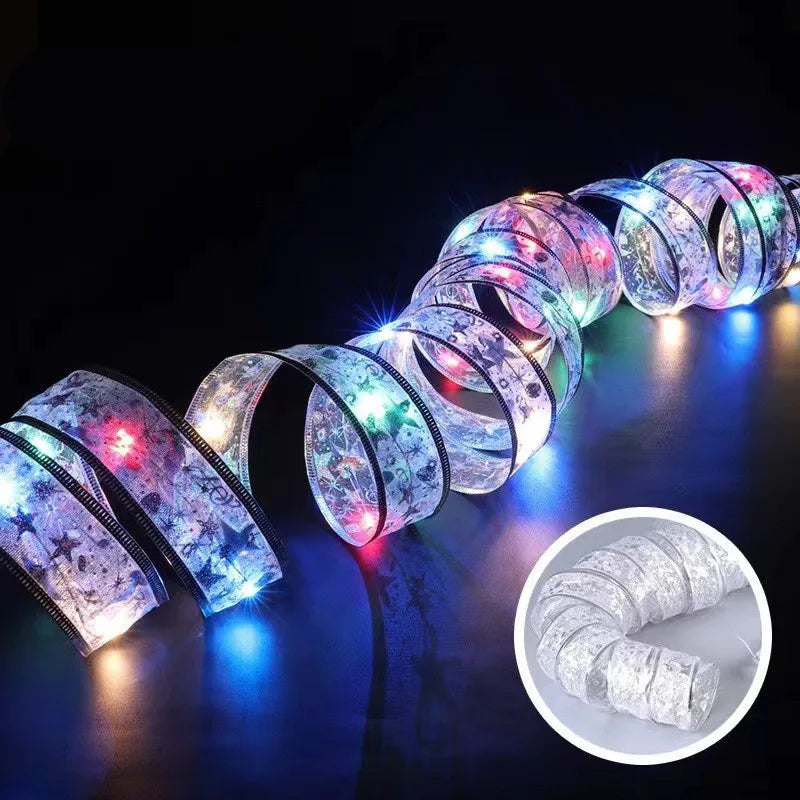 Christmas Decoration LED Ribbon Fairy Lights Christmas Tree Ornaments for Home DIY Bows Light String Navidad New Year 2025