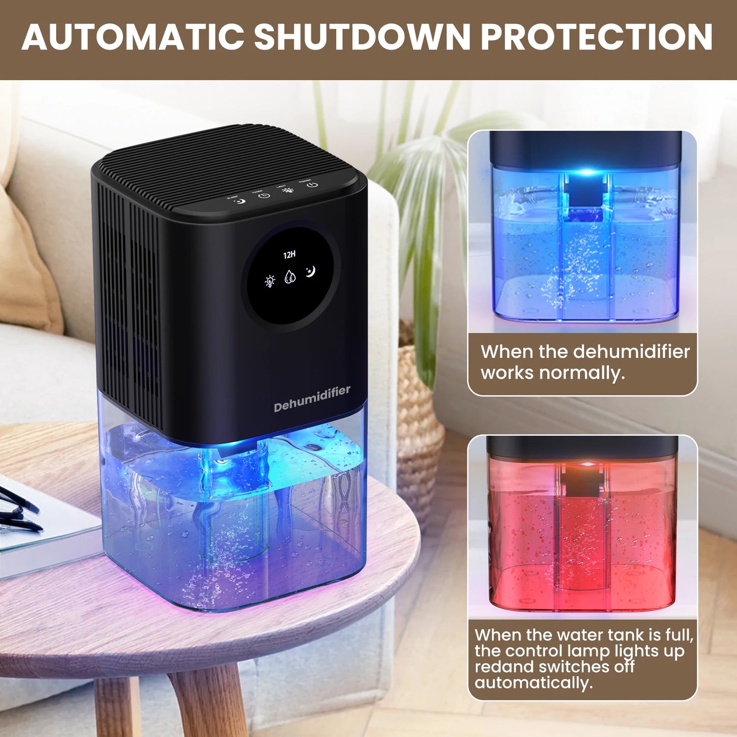 35oz Portable Dehumidifier β Quiet Operation with Colorful Night Light & Timer, Mini Air Moisture Absorber for Bedroom, Bathroom, Office