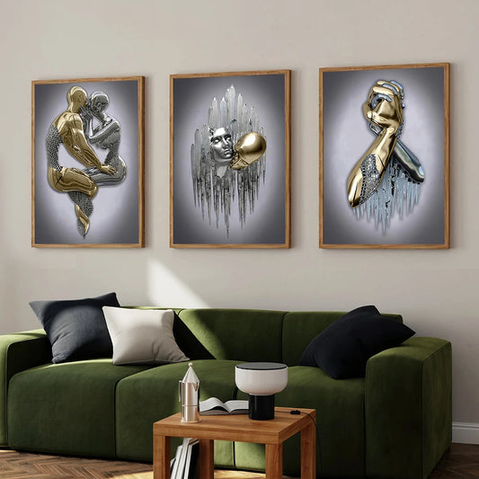1PC/3PCS Unframed Modern Character Wall Art Nordic Romantic Couple Posters Canvas Painting for Office Living Room Home Decor