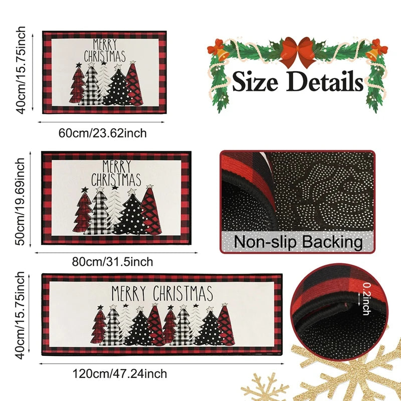 Plaid Christmas Tree Floor Mat Home Kitchen Absorbent Non-Slip Mat Merry Christmas Decoration for Home Happy New Year