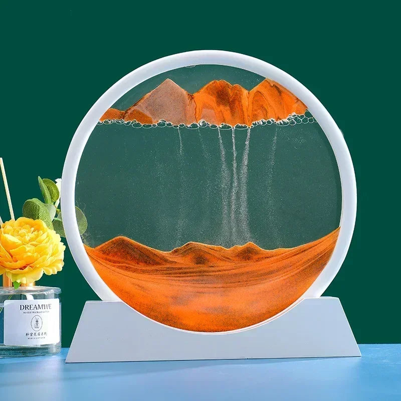 3D Moving Sand Art Picture – Round Glass Deep Sea Sandscape with Flowing Quicksand | Mesmerizing Home & Office Decor Gift
