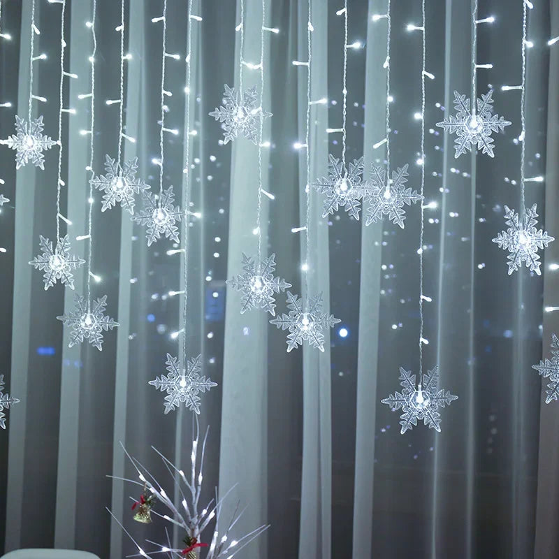 Christmas Decorations Snowflake Window Curtain Garlands Led Icicle Fairy Lights Flashing 8 Modes Eu-Plug New Year