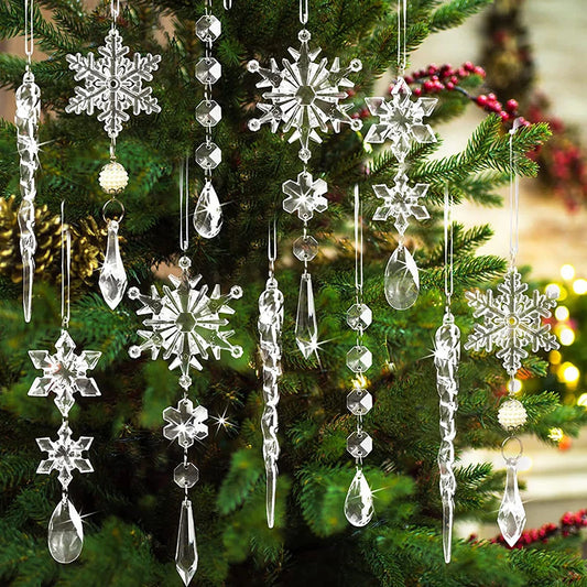 5/10Pcs Acrylic Snowflake Simulation Ice Pendants Xmas Tree Hanging Ornament Christmas Home Decorations New Year Gift