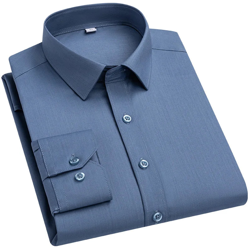 Men’s Bamboo Fiber Stretch Shirt – Slim Fit Long Sleeve Non-Iron White Dress Shirt for Office, Business & Casual Wear