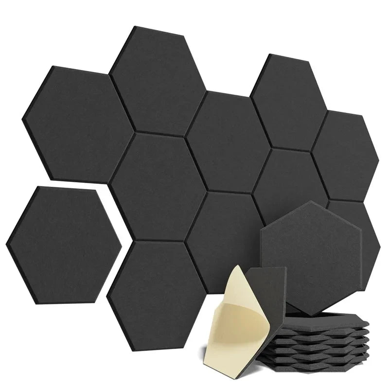 12-Pack Hexagonal Self-Adhesive Acoustic Panels - Noise-Absorbing Foam with Y-Lined Design for Echo Elimination