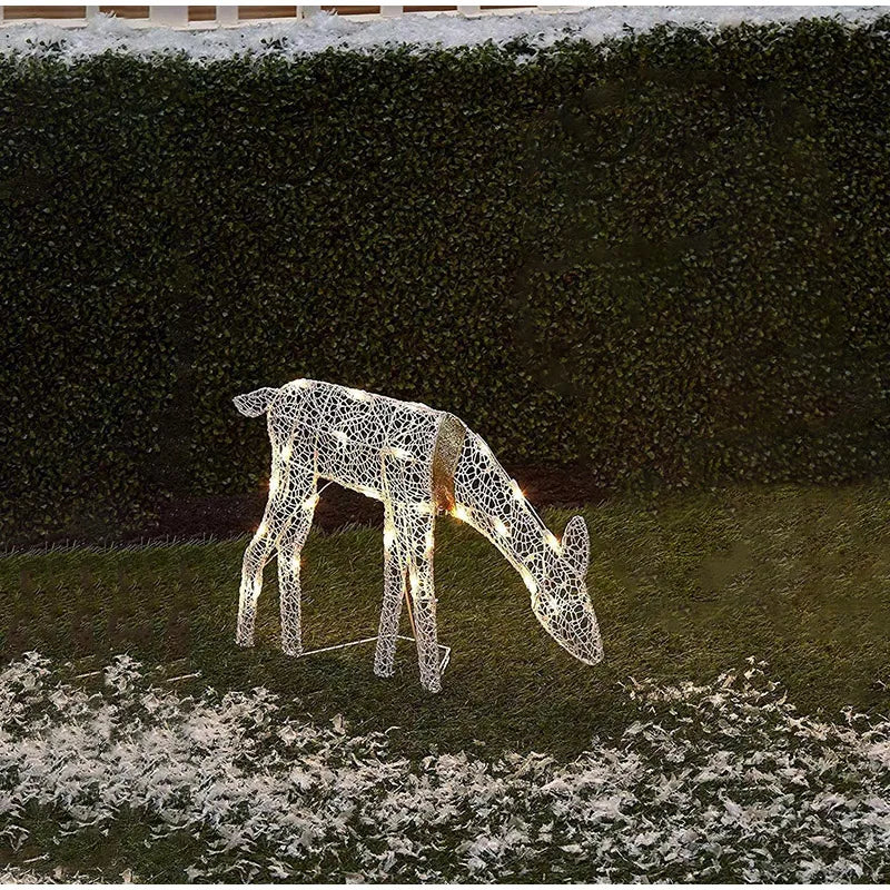 LED Light Iron Art Deer Christmas Garden Decor Glowing Glitter Reindeer Xmas Home Outdoor Yard Ornament Decoration