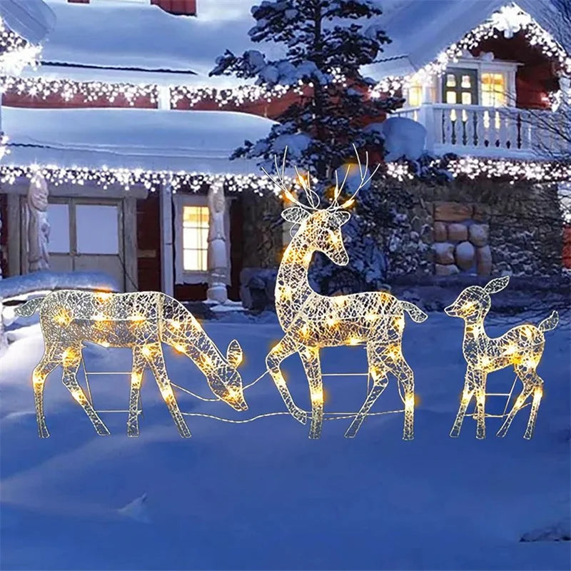 LED Light Iron Art Deer Christmas Garden Decor Glowing Glitter Reindeer Xmas Home Outdoor Yard Ornament Decoration