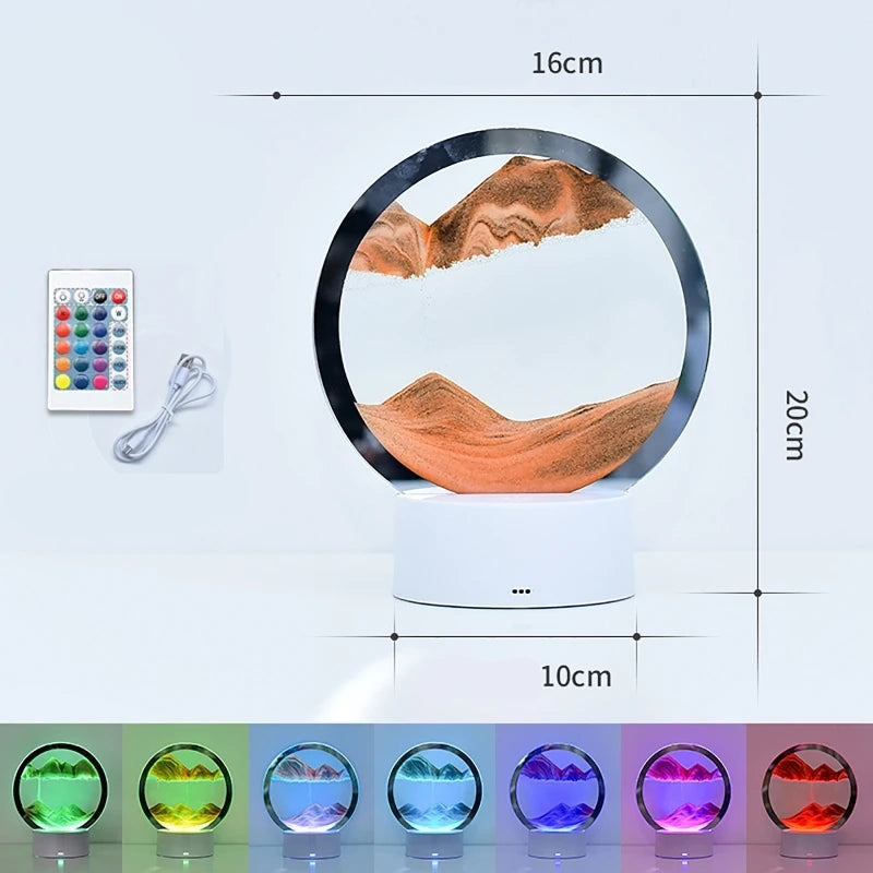 LED RGB 3D Moving Sand Art Lamp – 16-Color Quicksand Night Light with Remote & Touch Control