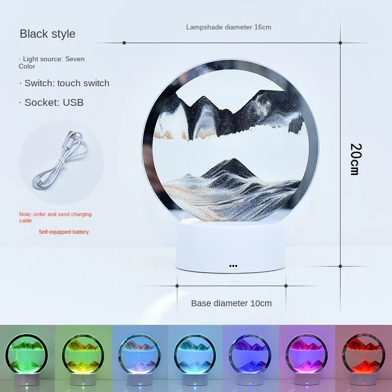 LED RGB 3D Moving Sand Art Lamp – 16-Color Quicksand Night Light with Remote & Touch Control