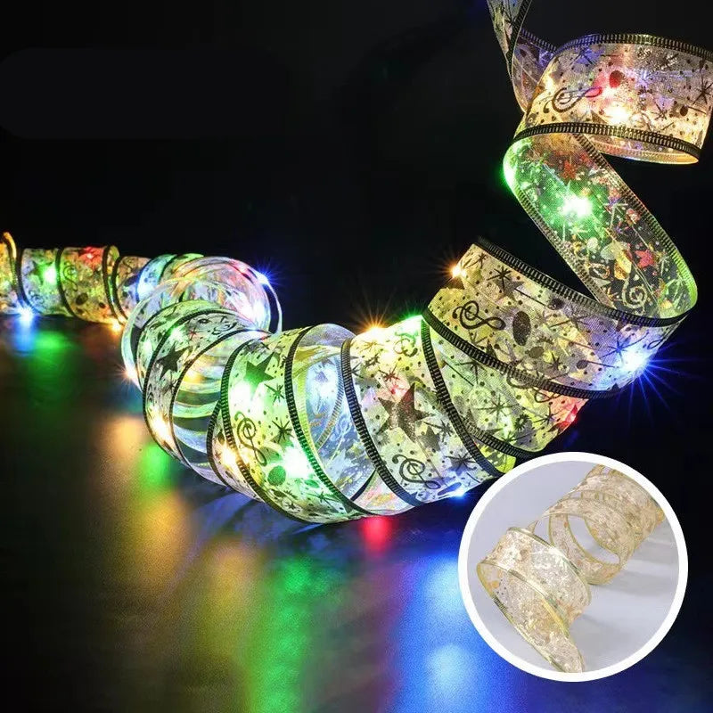 Christmas Decoration LED Ribbon Fairy Lights Christmas Tree Ornaments for Home DIY Bows Light String Navidad New Year 2025