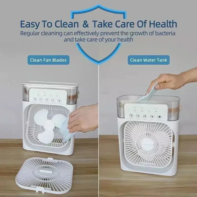 3-in-1 Portable Air Cooler Fan with Humidifier & 7-Color LED Night Light β USB Rechargeable Mini AC for Home, Office & Travel