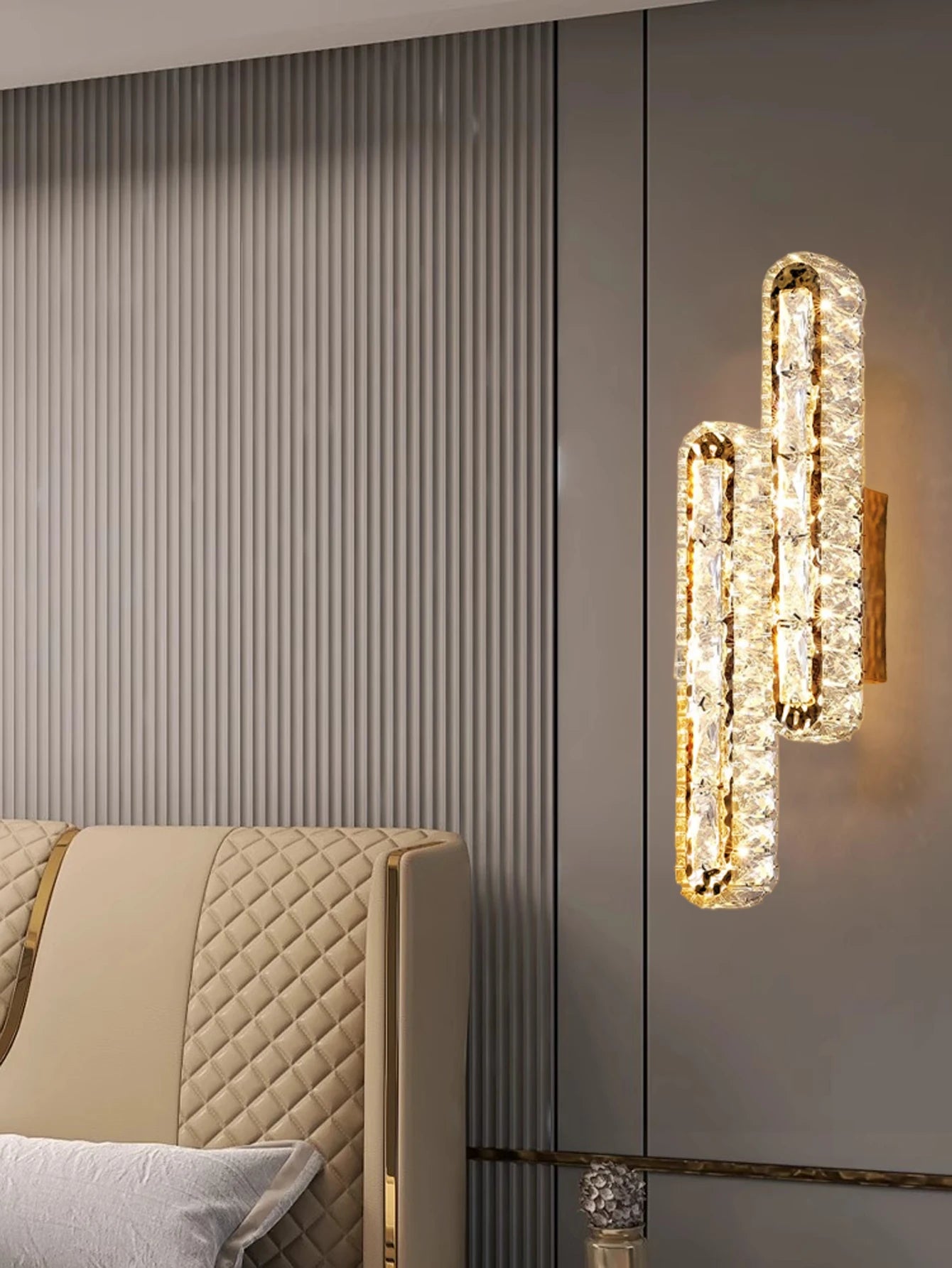 Gold/Silver Stainless Steel, Single/Double Row Crystal Wall Sconce for Hotel,Living Room,Bedroom,Wall Sconce,Lamps and Lanterns.