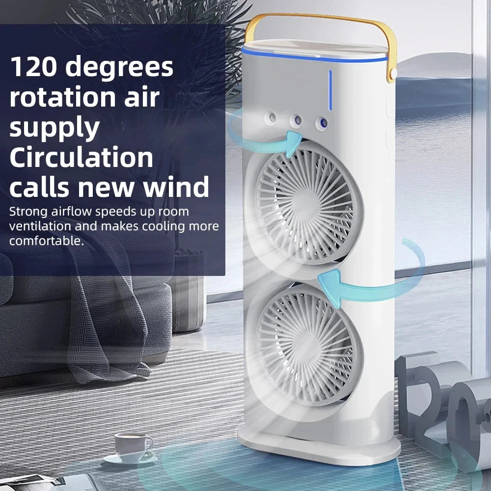 Xiaomi MIJIA Dual-Head Spray Cooling Fan – Portable USB Air Conditioner Tower Fan with LED Lights, Remote Control & Rechargeable Battery