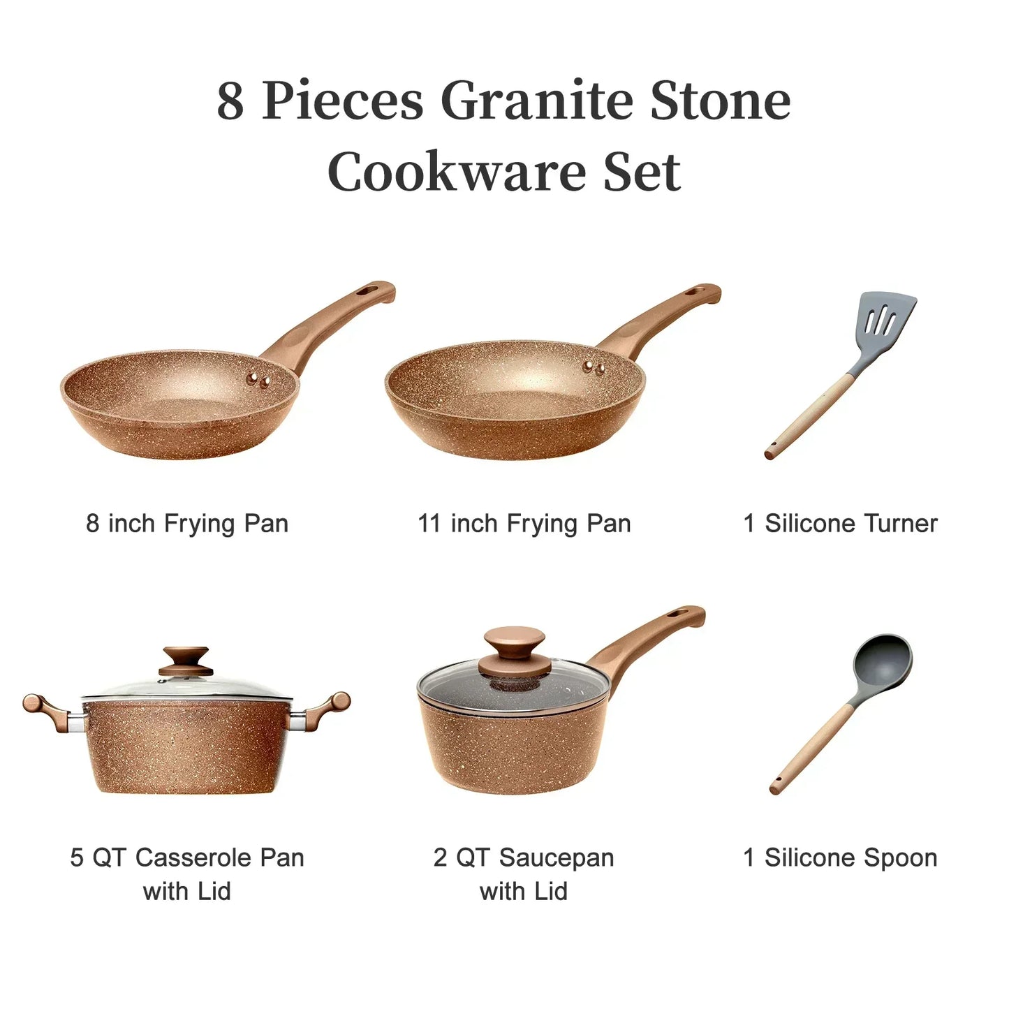 Kitchen 8-Piece Nonstick Cookware Set – Frying Pan, Stockpot, Milk Pot & Utensils for All Stoves