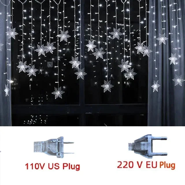 Christmas Decorations Snowflake Window Curtain Garlands Led Icicle Fairy Lights Flashing 8 Modes Eu-Plug New Year