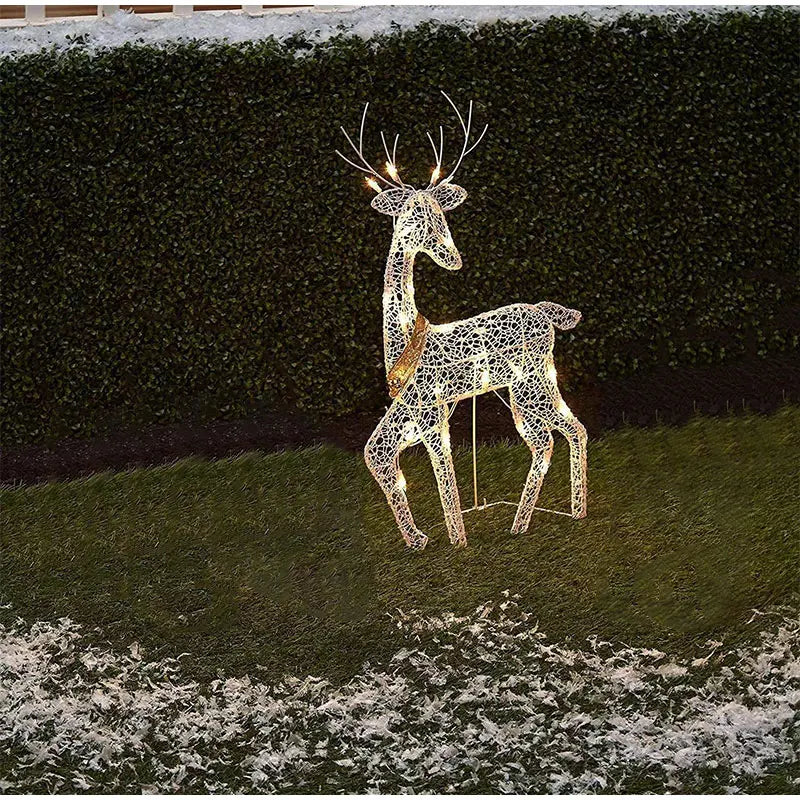 LED Light Iron Art Deer Christmas Garden Decor Glowing Glitter Reindeer Xmas Home Outdoor Yard Ornament Decoration
