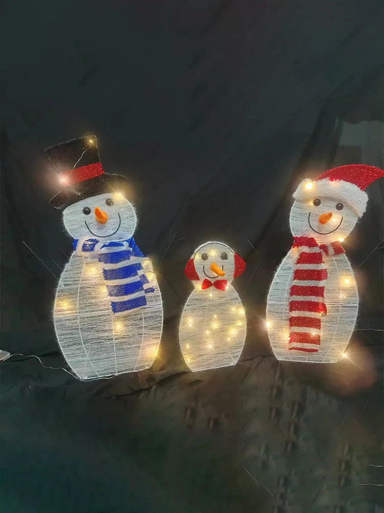 3Pcs Lighted Snowman Christmas Garden Decoration with LED Light Glowing Snowman Xmas Home Outdoor Yard Decorations Ornament