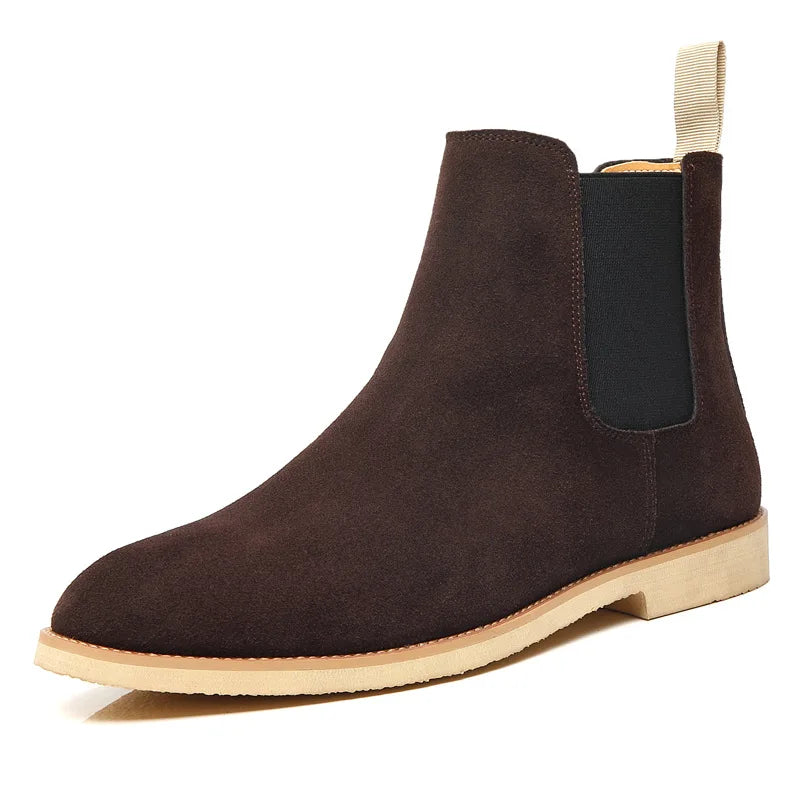 Men’s Retro Suede Leather Chelsea Boots – British Style Ankle High Boots