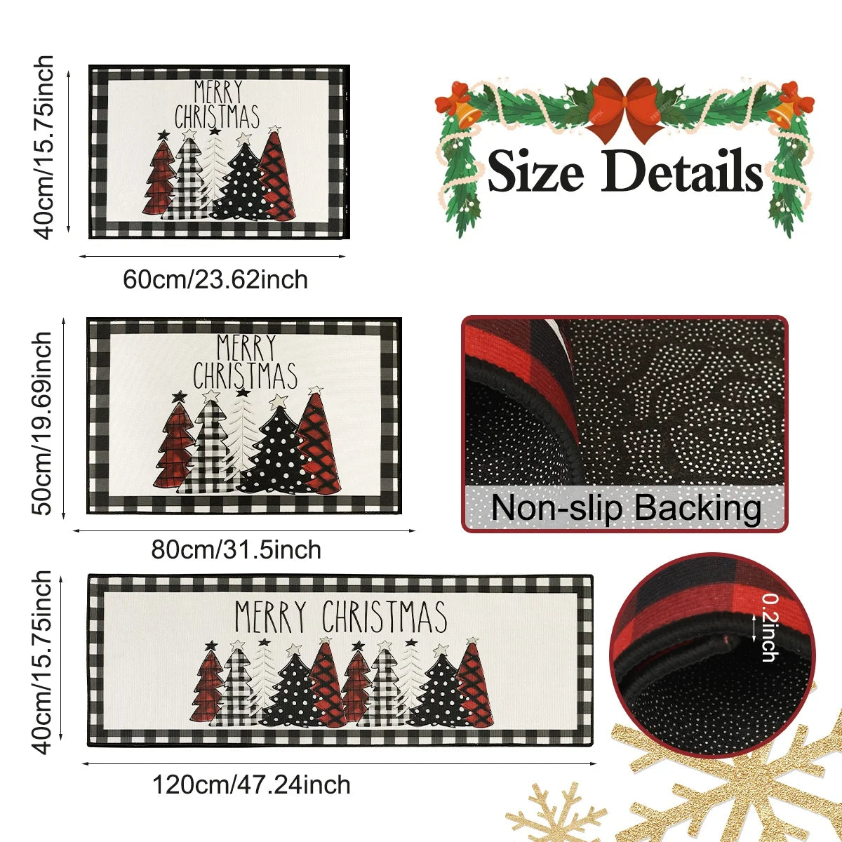 Plaid Christmas Tree Floor Mat Home Kitchen Absorbent Non-Slip Mat Merry Christmas Decoration for Home Happy New Year