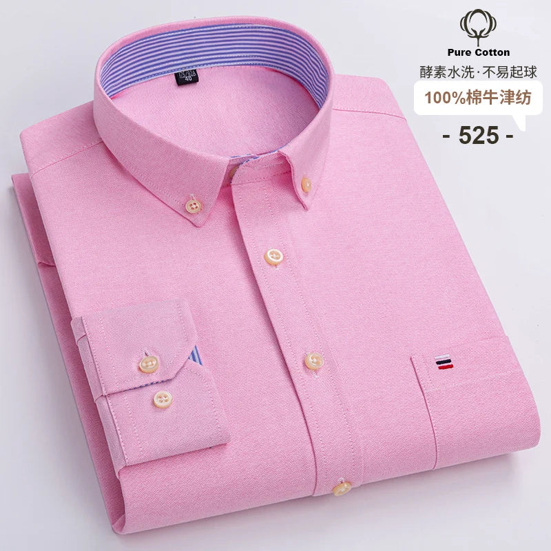 100% Cotton Oxford Long Sleeve Men's Plaid Dress Shirt – Regular Fit Formal Shirt with Pocket (S–7XL)